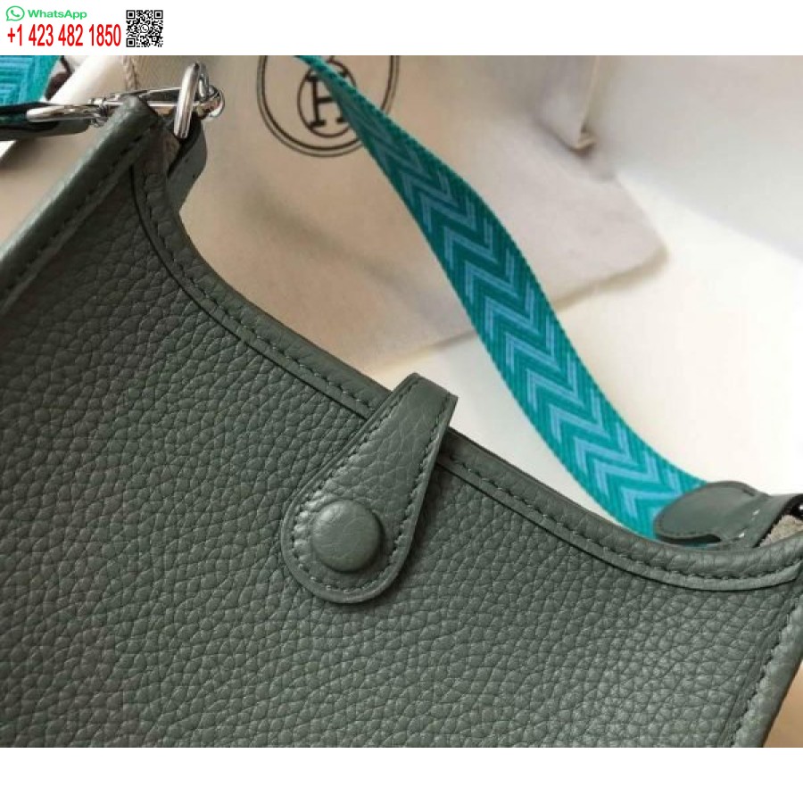 Replika Hermes Evelyne Bag Hermes Mini Crossbody Bag 20412 Gesper Perak Hijau Tua
