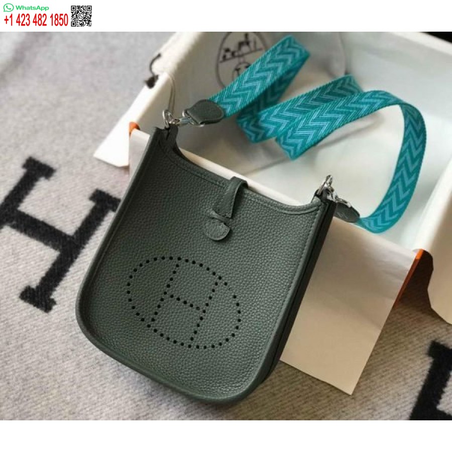Replika Hermes Evelyne Torba Hermes Mini Torba Preko Ramena 20412 Srebrna Kopča Tamno Zelena
