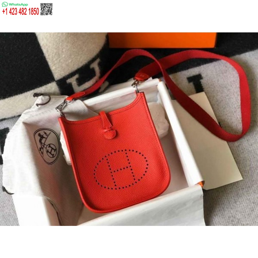 Réplica De Hermes Evelyne Bolso Hermes Mini Bolso Cruzado 20410 Hebilla Plateada Roja