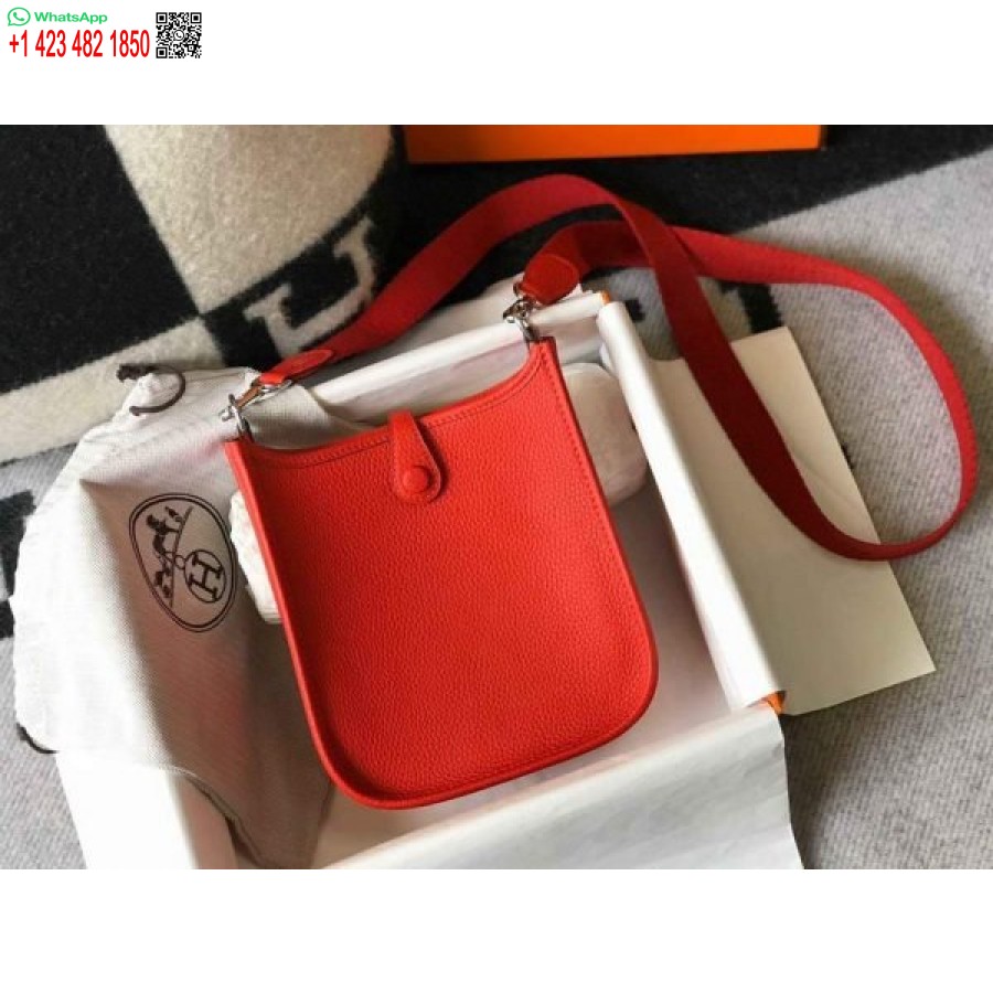 Réplica De Hermes Evelyne Bolso Hermes Mini Bolso Cruzado 20410 Hebilla Plateada Roja