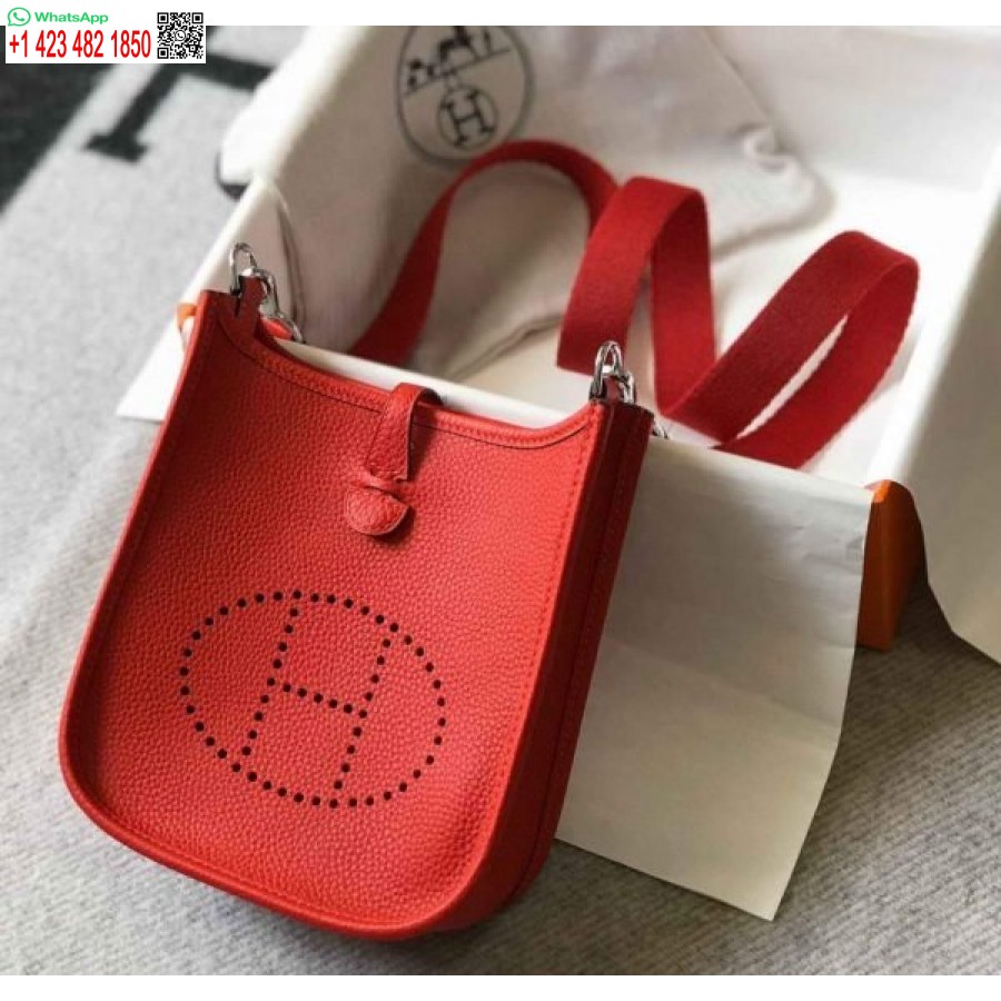 Replika Hermes Evelyne Torba Hermes Mini Torba Preko Ramena 20410 Srebrna Kopča Crvena