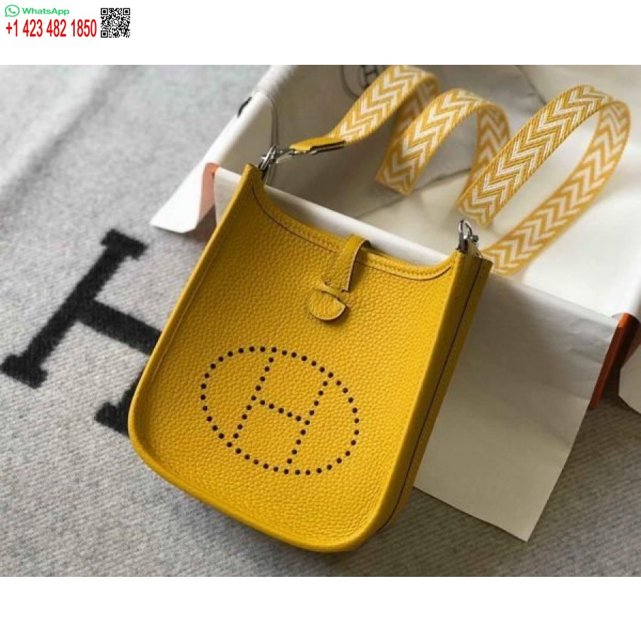 Replika Hermes Evelyne Torba Hermes Mini Torba Preko Ramena 20408 Srebrna Kopča žuta