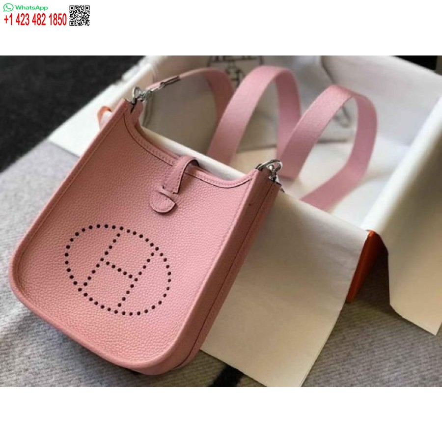 Replika Hermes Evelyne Torba Hermes Mini Torba Preko Ramena 20407 Srebrna Kopča Ružičasta