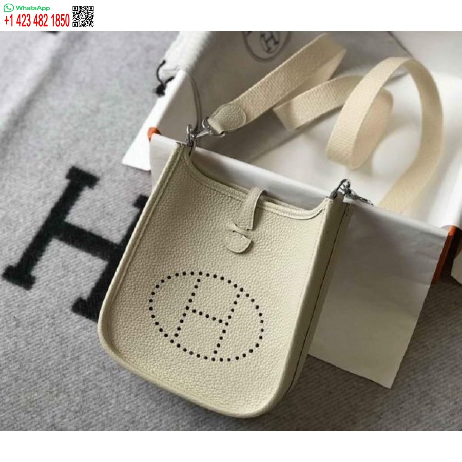 Replika Hermes Evelyne Väska Hermes Mini Crossbody Väska 20406 Silver Spänne Beige