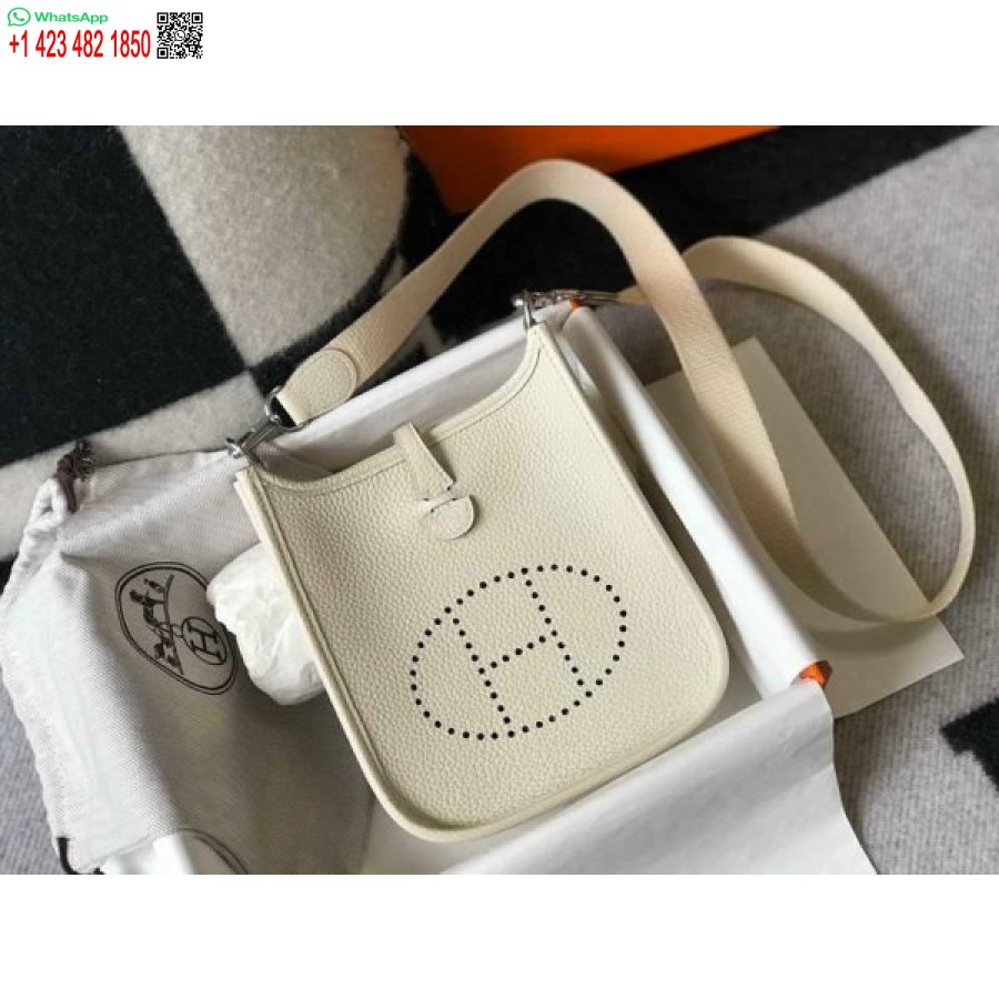 Replika Hermes Evelyne Väska Hermes Mini Crossbody Väska 20406 Silver Spänne Beige
