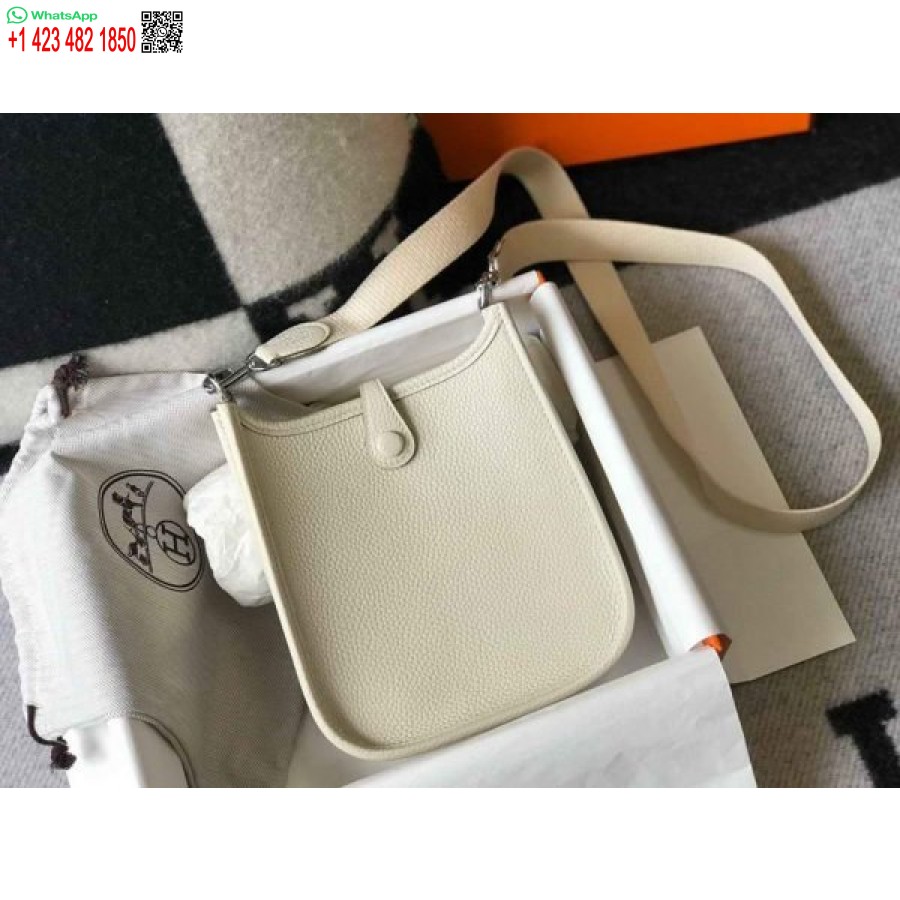 Replika Hermes Evelyne Väska Hermes Mini Crossbody Väska 20406 Silver Spänne Beige