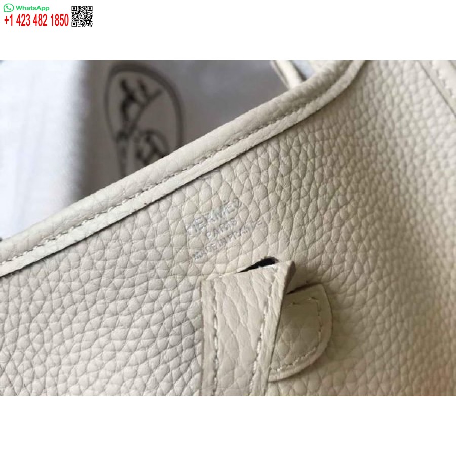 Replika Hermes Evelyne Väska Hermes Mini Crossbody Väska 20406 Silver Spänne Beige