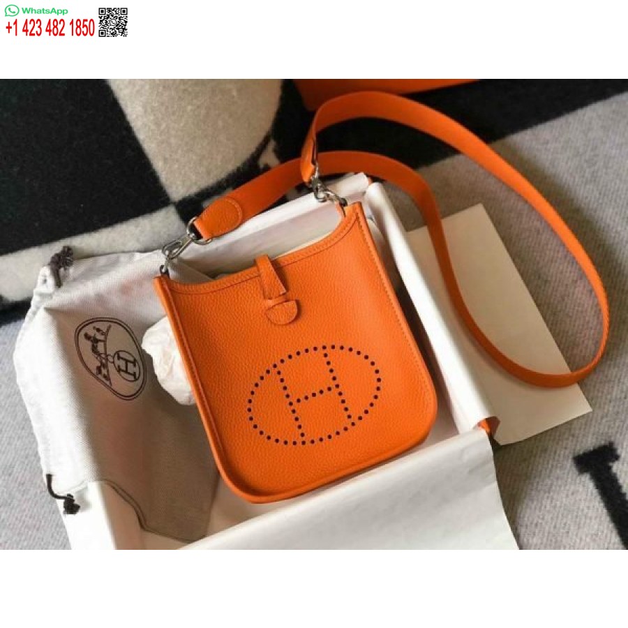 ρεπλίκα Hermes Evelyne τσάντα Hermes Mini Crossbody τσάντα 20405 ασημί αγκράφα πορτοκαλί