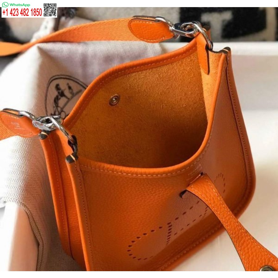 ρεπλίκα Hermes Evelyne τσάντα Hermes Mini Crossbody τσάντα 20405 ασημί αγκράφα πορτοκαλί