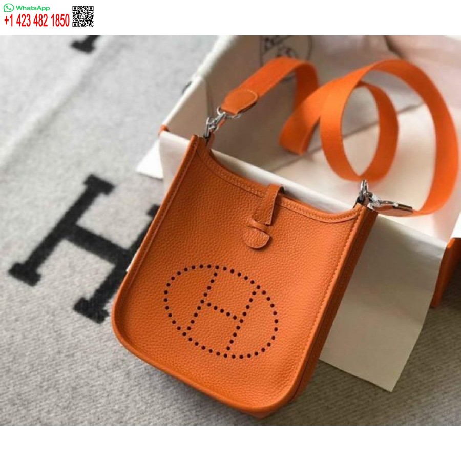 Replika Hermes Evelyne Torba Hermes Mini Torba Preko Ramena 20405 Srebrna Kopča Narančasta