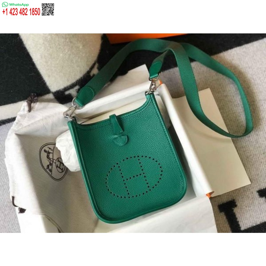 Replica Hermes Evelyne Bag Hermes Mini Crossbody Bag 20404 Silver Buckle Dark Green