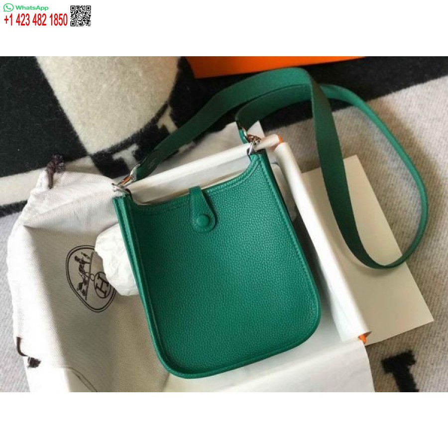 Replica Hermes Evelyne Bag Hermes Mini Crossbody Bag 20404 Silver Buckle Dark Green