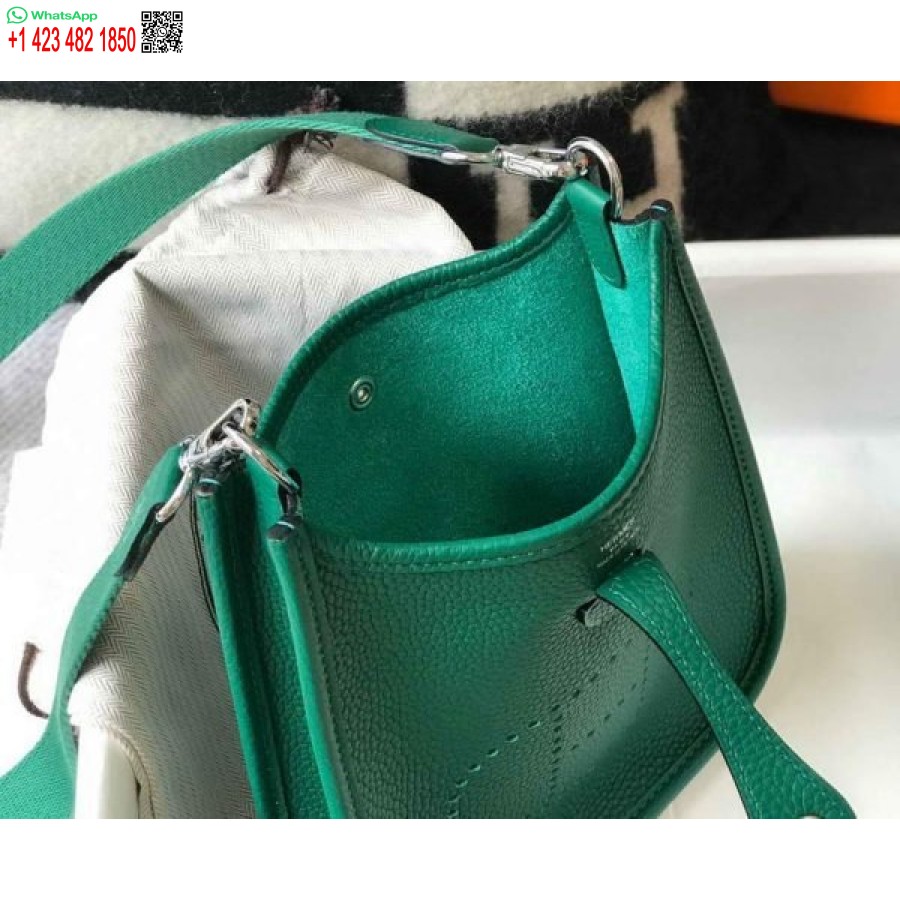 Replica Hermes Evelyne Bag Hermes Mini Crossbody Bag 20404 Silver Buckle Dark Green