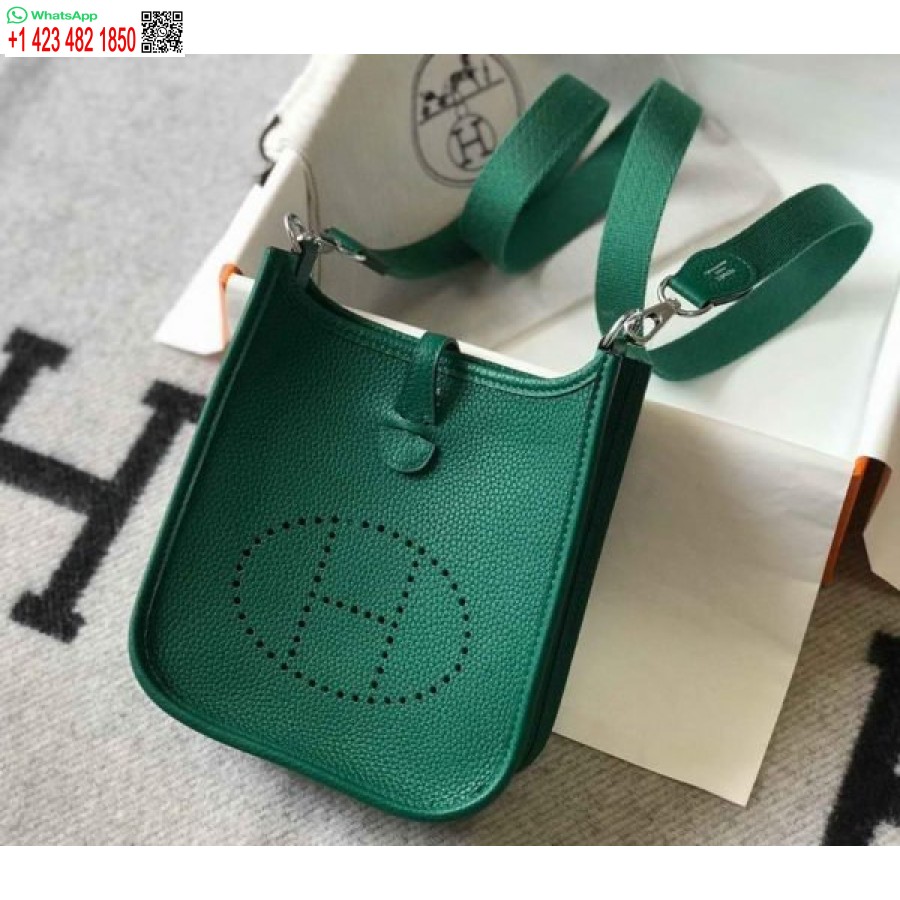 Replika Hermes Evelyne Torba Hermes Mini Torba Preko Ramena 20404 Srebrna Kopča Tamno Zelena