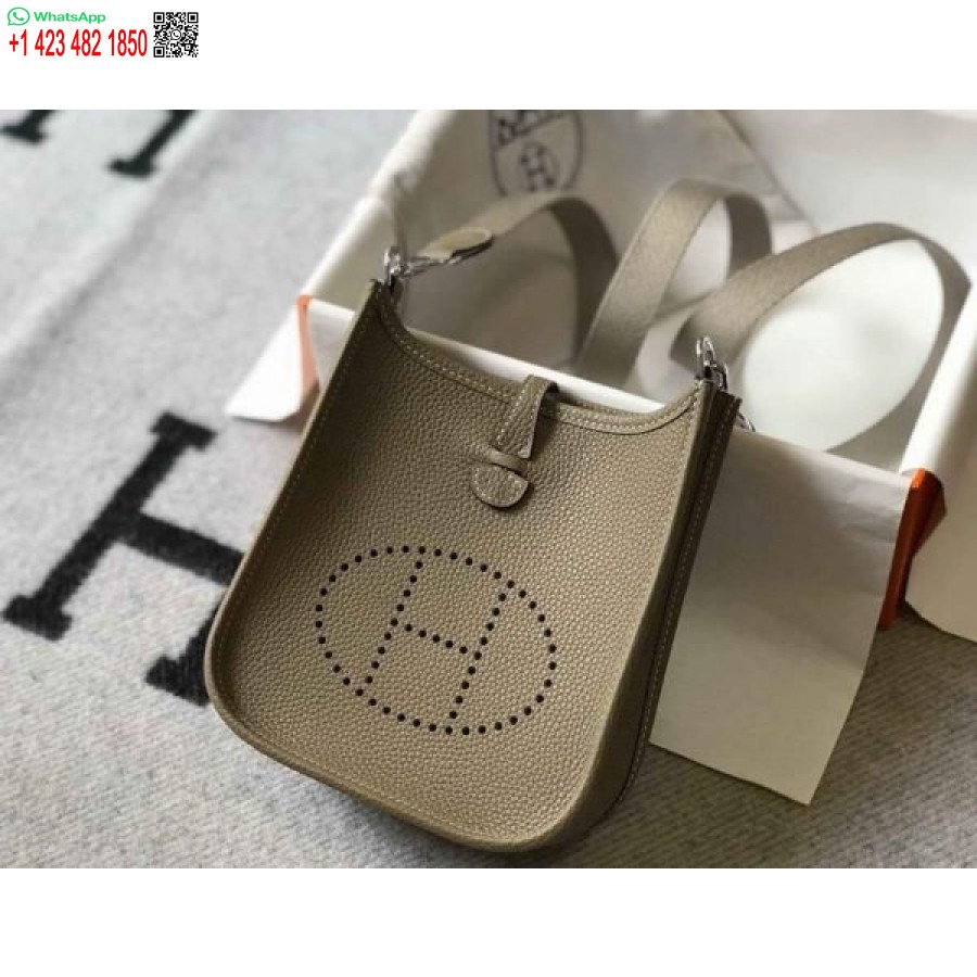 Replika Hermes Evelyne Torba Hermes Mini Torba Preko Ramena 20403 Srebrna Kopča Kakhi