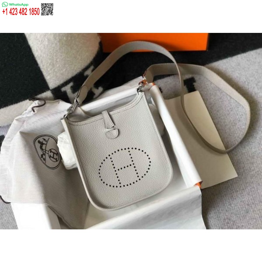 Replica Hermes Evelyne Bag Hermes Mini Crossbody Bag 20402 Silver Buckle Light Gray