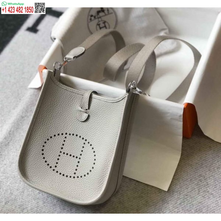 Replika Hermes Evelyne Torba Hermes Mini Torba Preko Ramena 20402 Srebrna Kopča Svijetlosiva