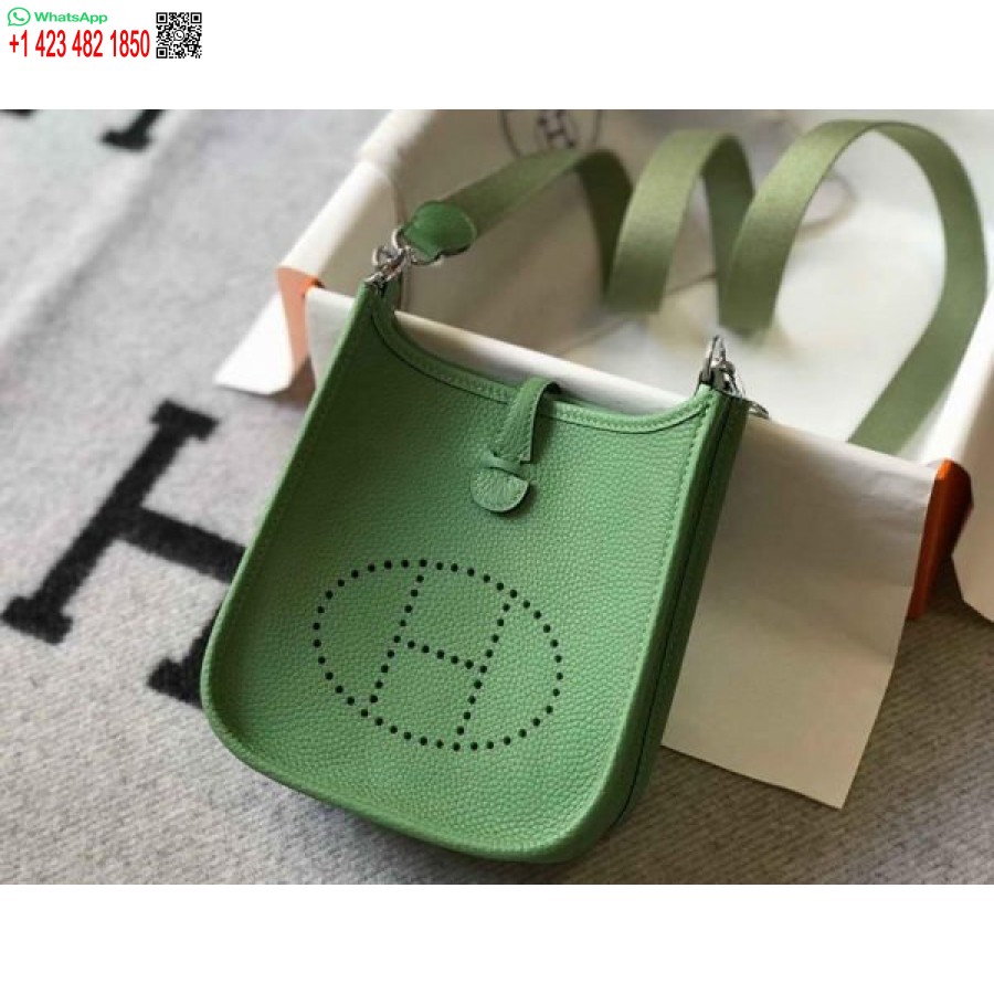 Replika Hermes Evelyne Torba Hermes Mini Torba Preko Ramena 20401 Srebrna Kopča Zelena