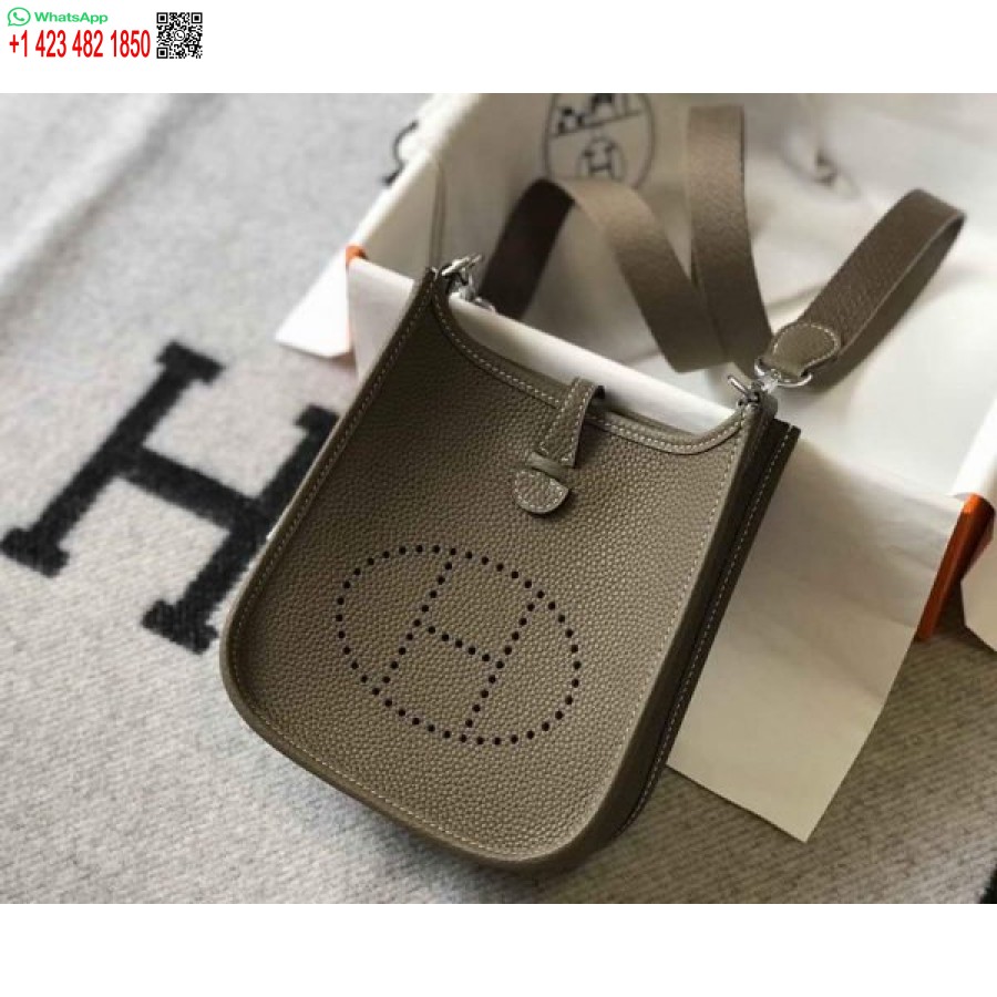 Replika Hermes Evelyne Torba Hermes Mini Torba Preko Ramena 20400 Srebrna Kopča Tamno Siva