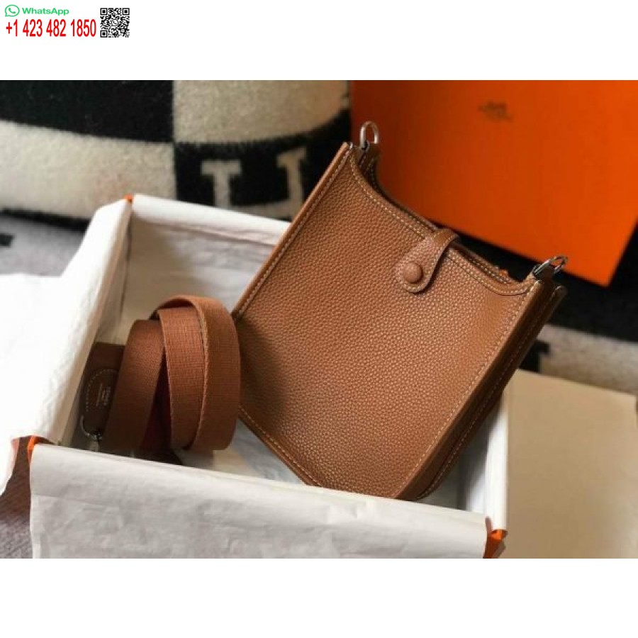 Replika Hermes Evelyne Torba Hermes Mini Torba Za Preko Ramena 20399 Srebrna Kopča žutosmeđa