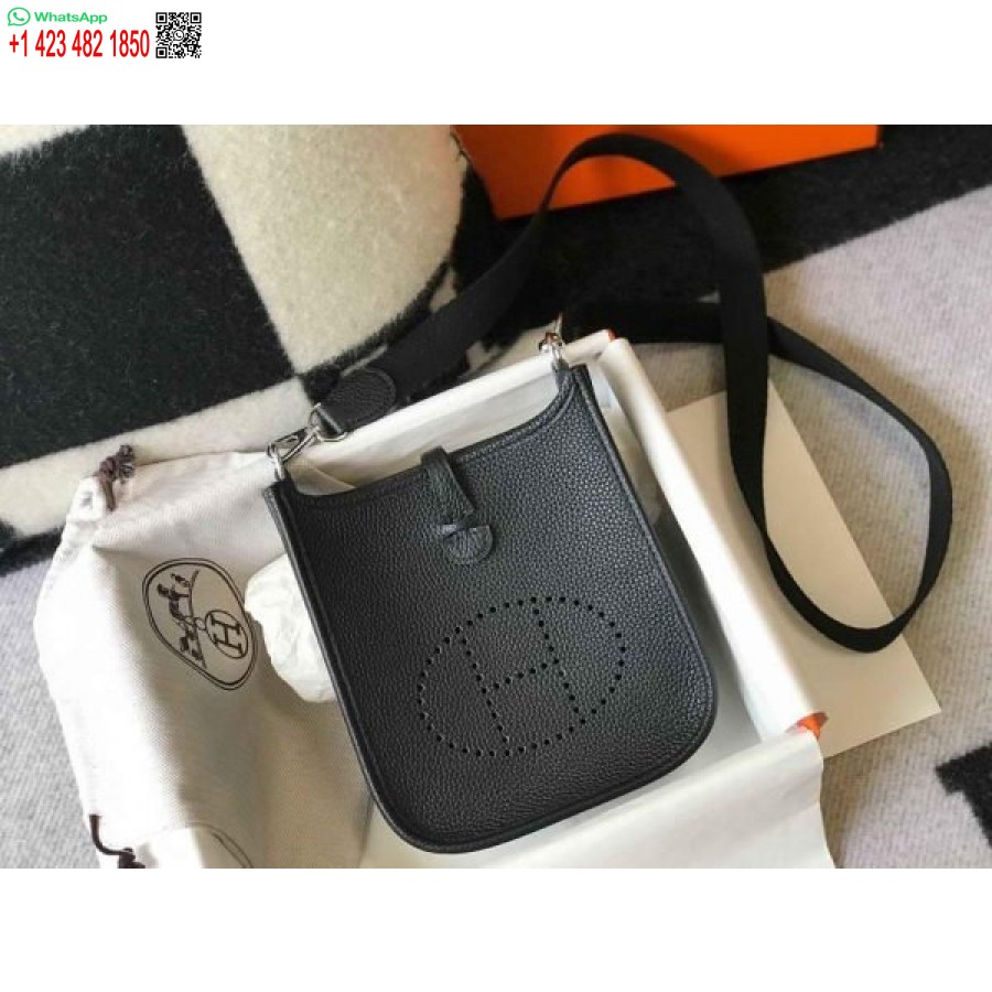 Replica Hermes Evelyne Bag Hermes Mini Crossbody Bag 20398 Silver Buckle Black