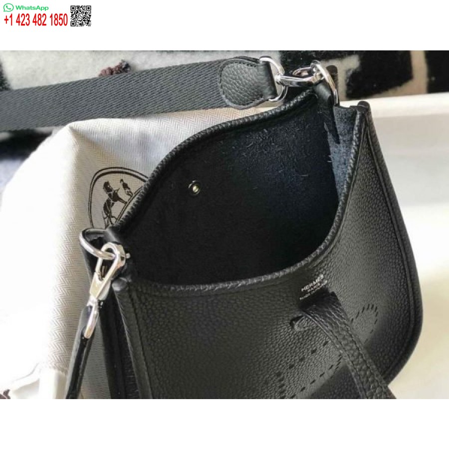 Replica Hermes Evelyne Bag Hermes Mini Crossbody Bag 20398 Silver Buckle Black