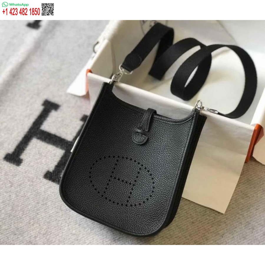 Replika Hermes Evelyne Torba Hermes Mini Torba Preko Ramena 20398 Srebrna Kopča Crna