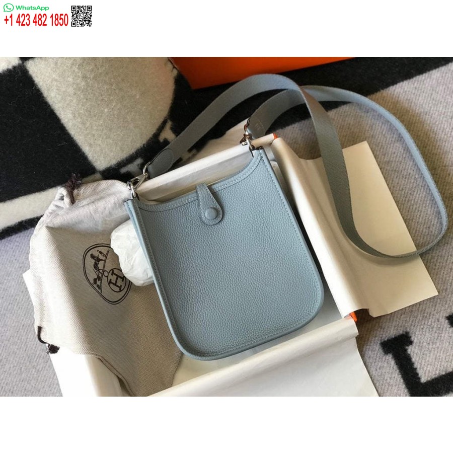 çoğaltma Hermes Evelyne Çanta Tasarımcısı Hermes Mini Crossbody Gerçek Çanta 20431 Açık Mavi