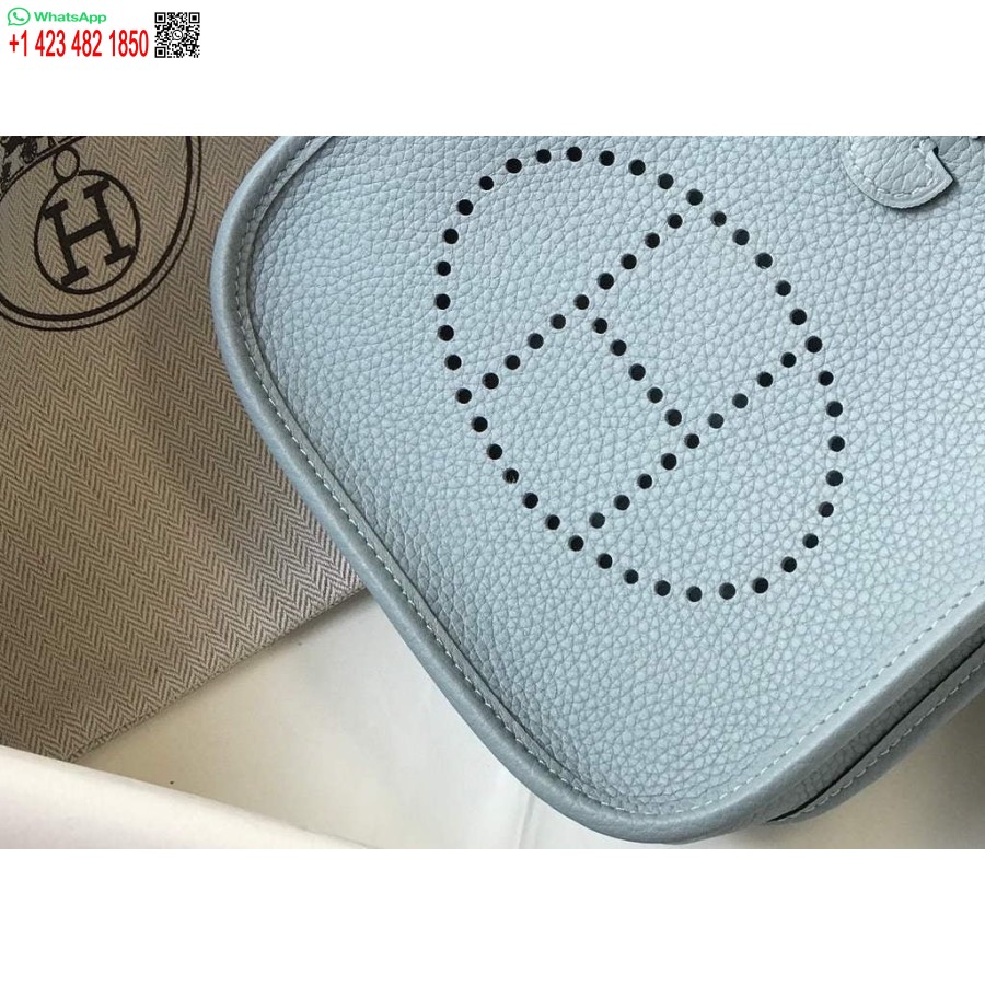 çoğaltma Hermes Evelyne Çanta Tasarımcısı Hermes Mini Crossbody Gerçek Çanta 20431 Açık Mavi