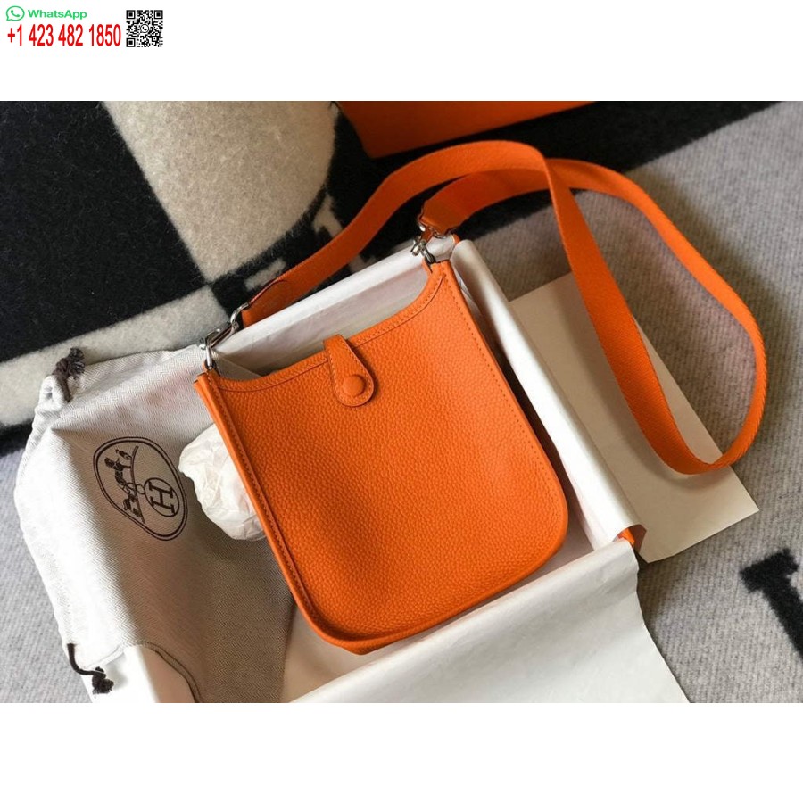 çoğaltma Hermes Evelyne Çanta Tasarımcısı Hermes Mini Crossbody Gerçek Çanta 20428 Turuncu