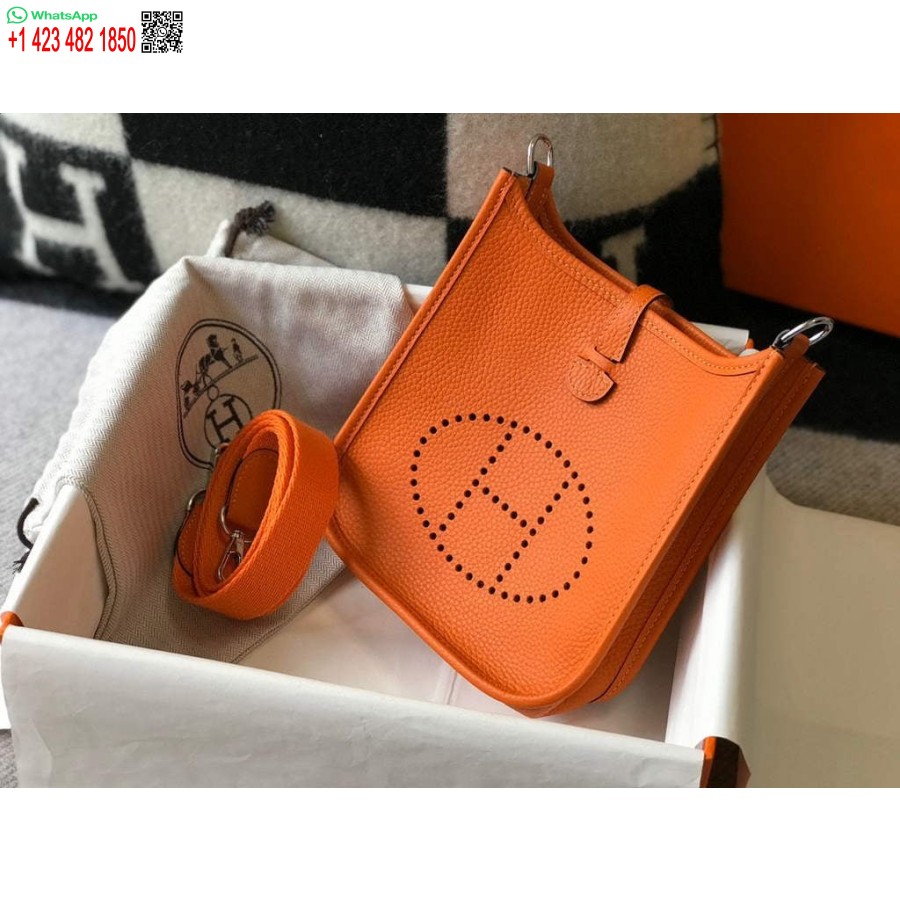çoğaltma Hermes Evelyne Çanta Tasarımcısı Hermes Mini Crossbody Gerçek Çanta 20428 Turuncu