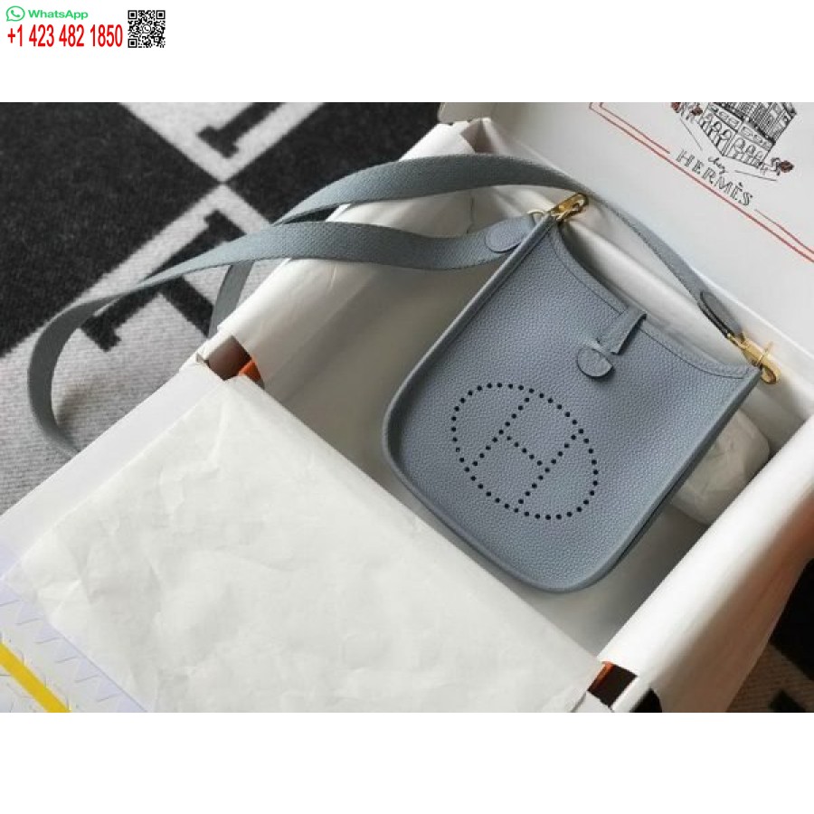 реплика сумки Hermes Evelyne, дизайнерская мини-сумка через плечо Hermes 20394, золотая пряжка, голубой