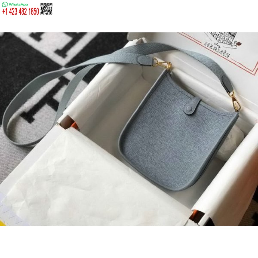 реплика сумки Hermes Evelyne, дизайнерская мини-сумка через плечо Hermes 20394, золотая пряжка, голубой