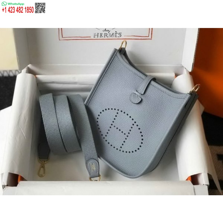 реплика сумки Hermes Evelyne, дизайнерская мини-сумка через плечо Hermes 20394, золотая пряжка, голубой