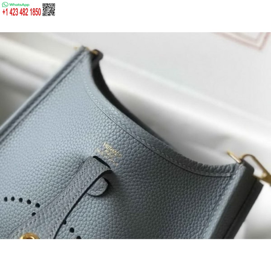 реплика сумки Hermes Evelyne, дизайнерская мини-сумка через плечо Hermes 20394, золотая пряжка, голубой