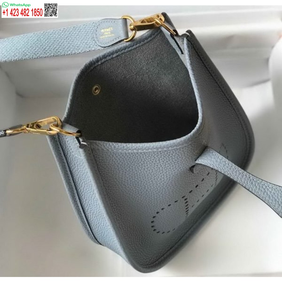 реплика сумки Hermes Evelyne, дизайнерская мини-сумка через плечо Hermes 20394, золотая пряжка, голубой