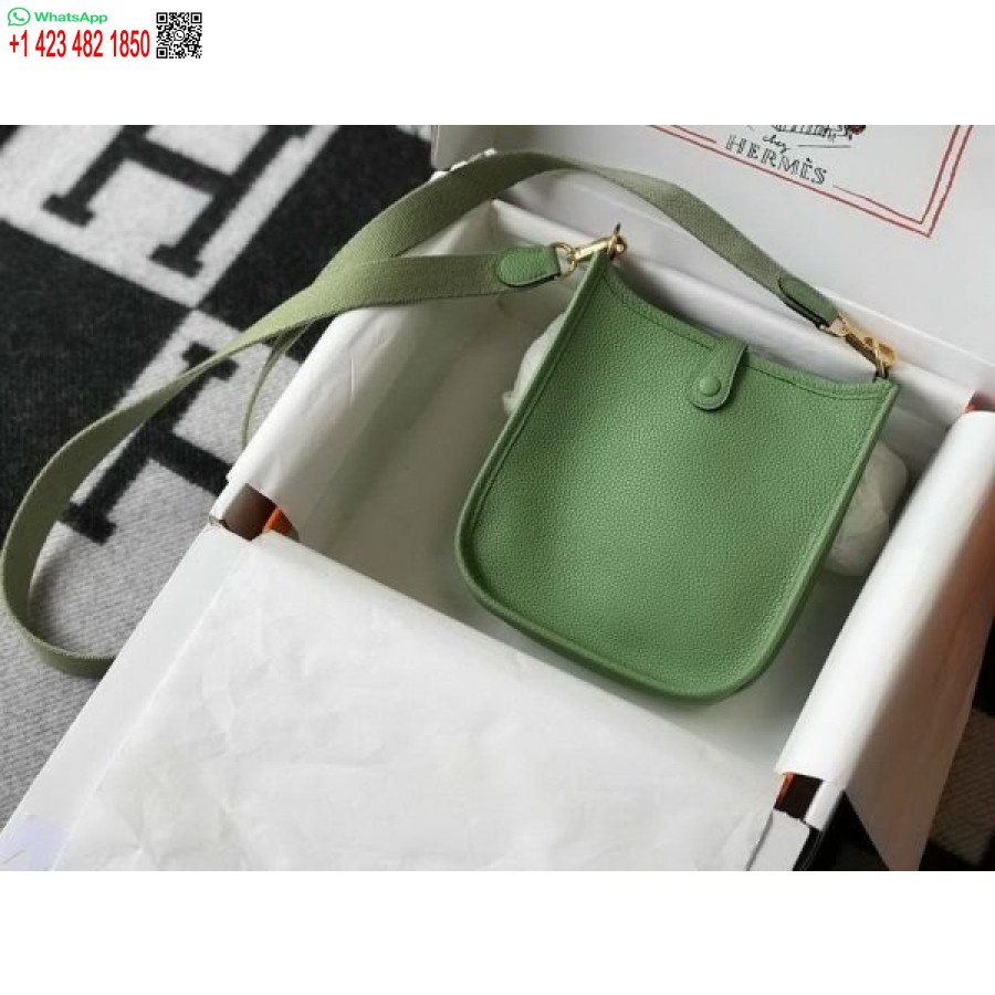 Replika Kabelky Hermes Evelyne Designer Hermes Mini Crossbody Kabelka 20393 Zlatá Přezka Světle Zelená