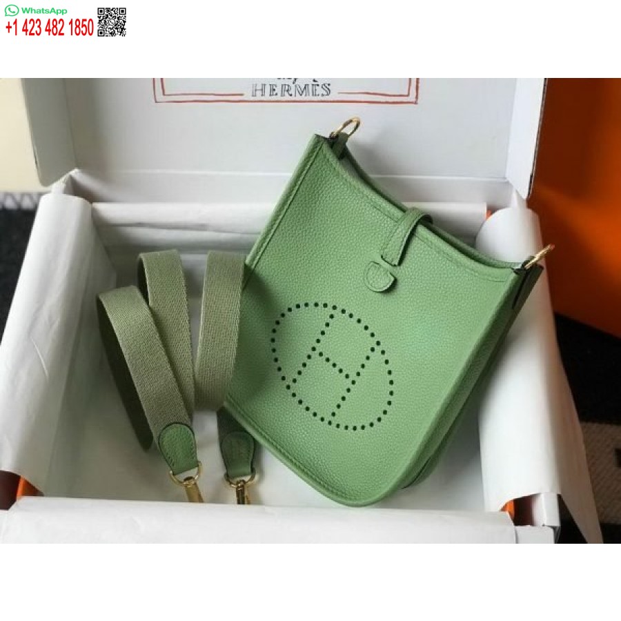 Replika Kabelky Hermes Evelyne Designer Hermes Mini Crossbody Kabelka 20393 Zlatá Přezka Světle Zelená