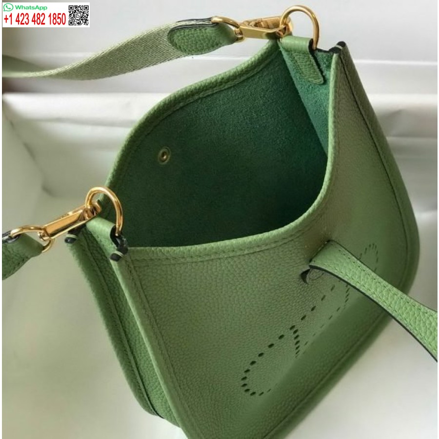 Replika Kabelky Hermes Evelyne Designer Hermes Mini Crossbody Kabelka 20393 Zlatá Přezka Světle Zelená