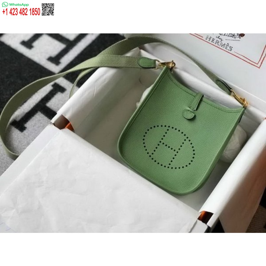 Replica Borsa Hermes Evelyne Designer Borsa A Tracolla Mini Hermes 20393 Fibbia Dorata Verde Chiaro