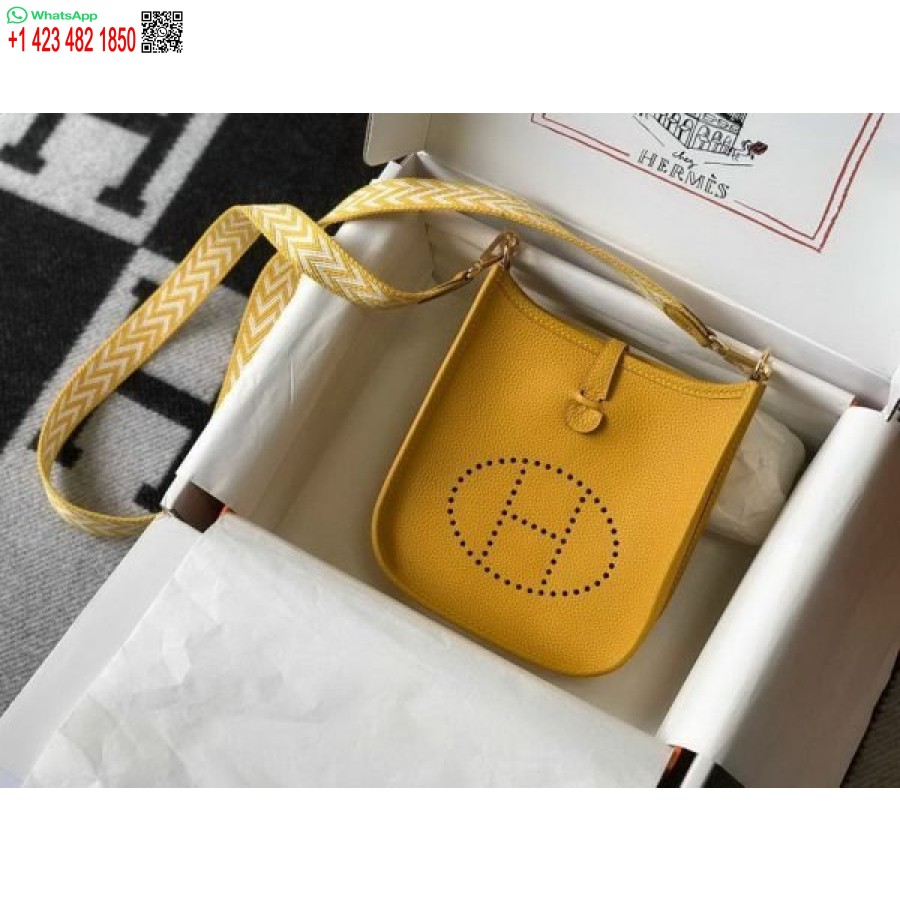 Replika Hermes Evelyne Dizajnerske Torbe Hermes Mini Torba Preko Ramena 20392 Zlatna Kopča žuta