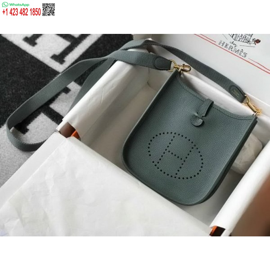 Replika Hermes Evelyne Dizajnerske Torbe Hermes Mini Torba Preko Ramena 20391 Zlatna Kopča Tamno Zelena