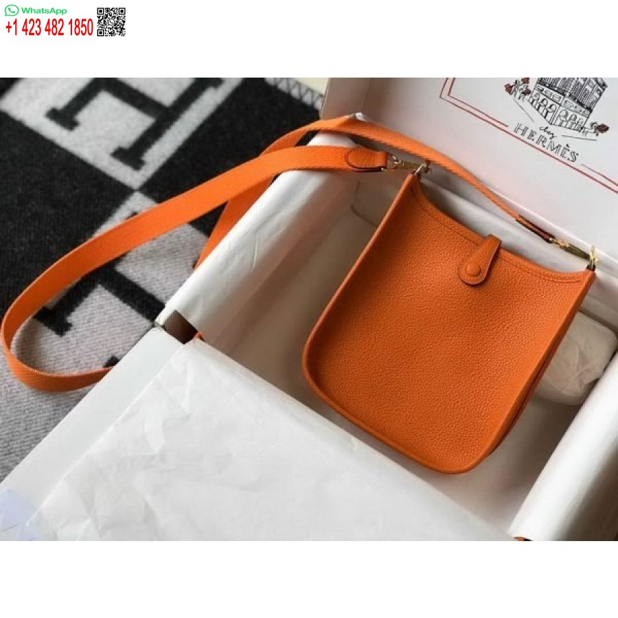 Replika Kabelky Hermes Evelyne Designer Hermes Mini Crossbody Kabelka 20390 Zlatá Přezka Oranžová