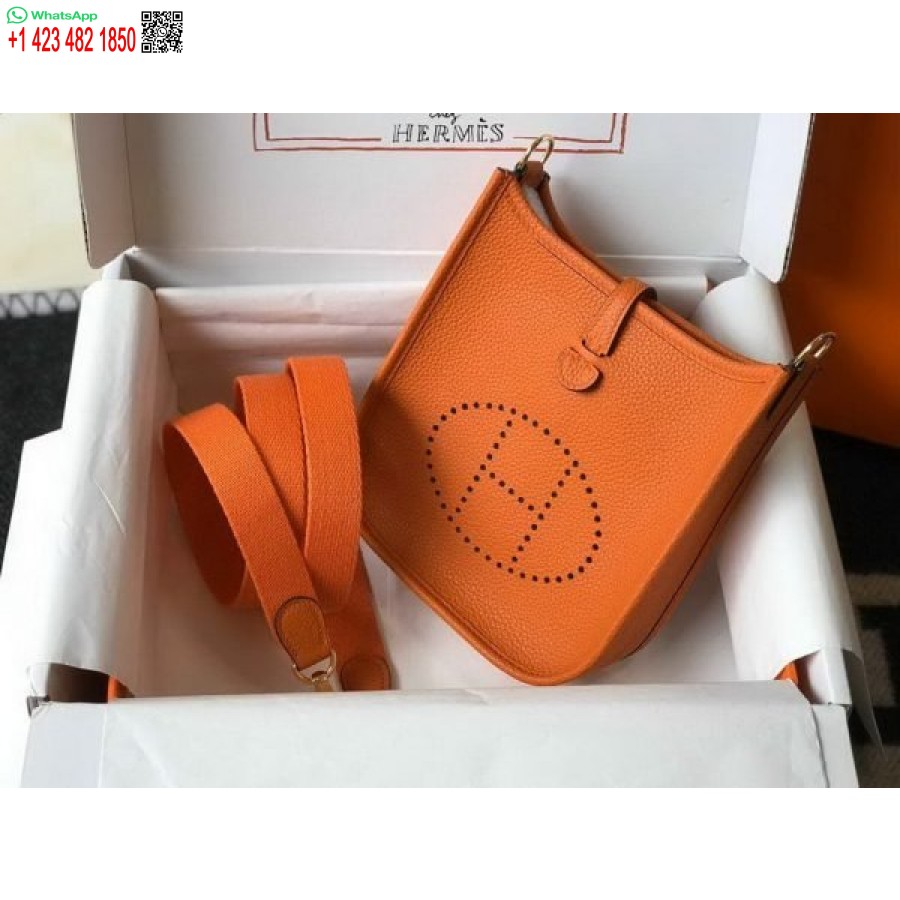 Replika Kabelky Hermes Evelyne Designer Hermes Mini Crossbody Kabelka 20390 Zlatá Přezka Oranžová