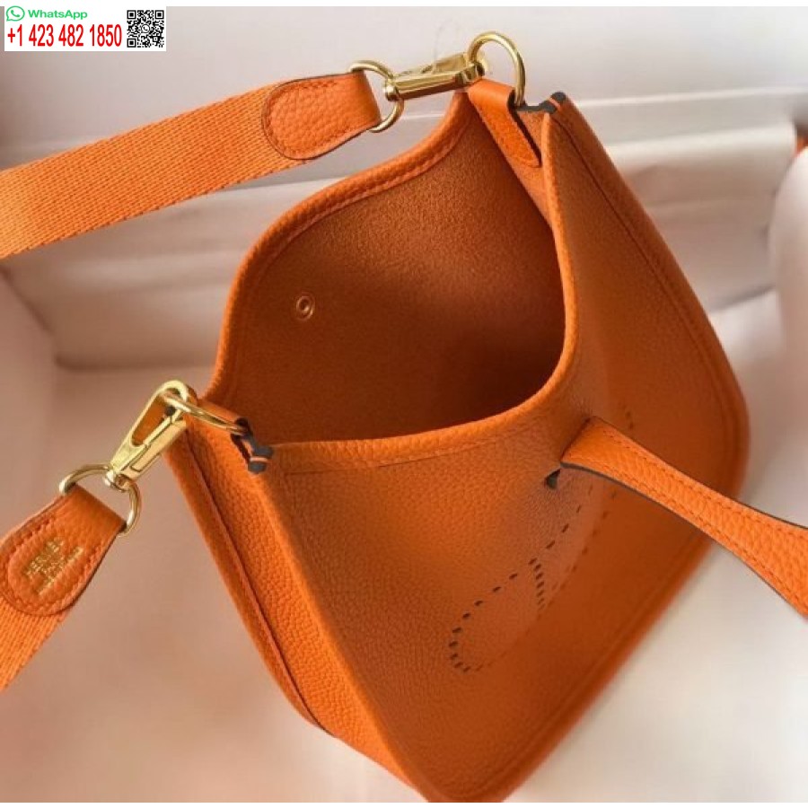 Replika Kabelky Hermes Evelyne Designer Hermes Mini Crossbody Kabelka 20390 Zlatá Přezka Oranžová