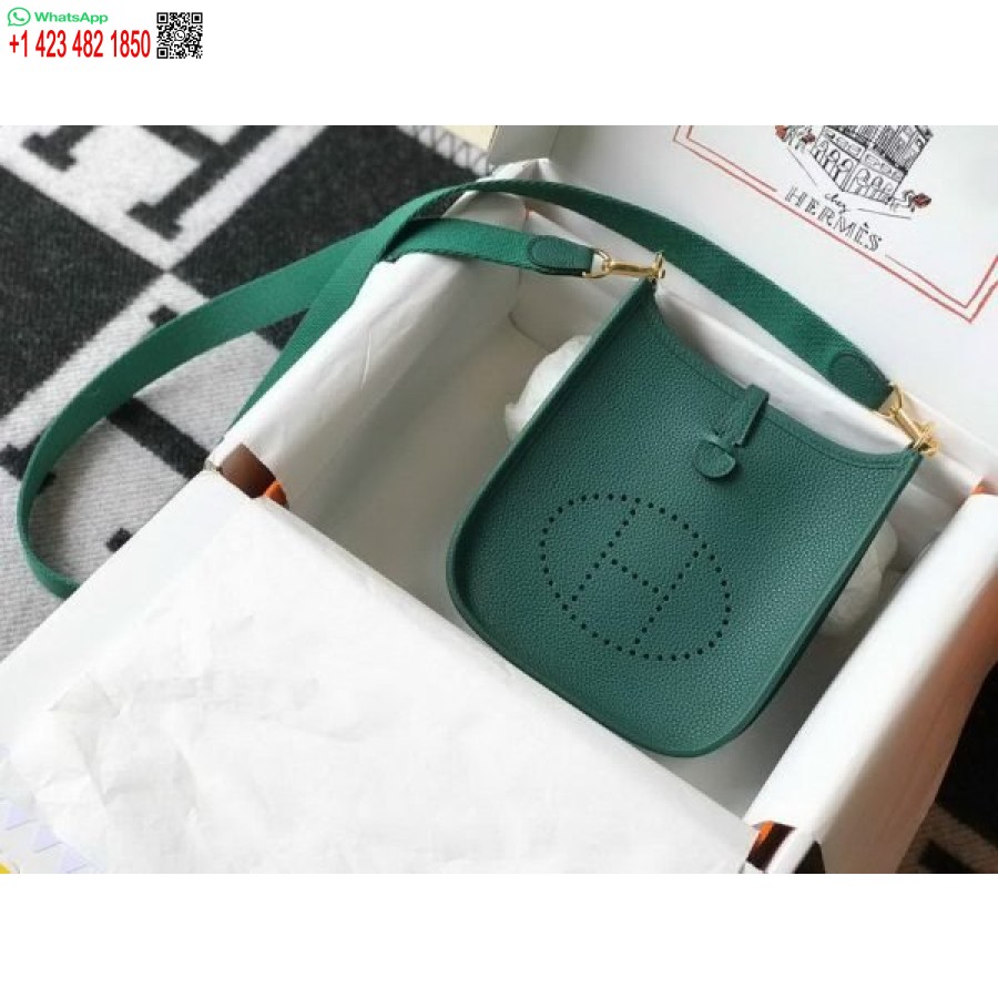 Replika Hermes Evelyne Dizajnerske Torbe Hermes Mini Torba Preko Ramena 20389 Zlatna Kopča Zelena