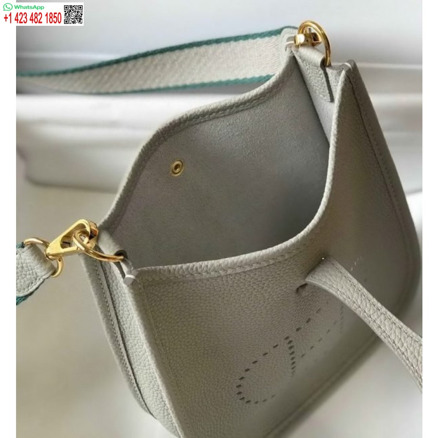 Replika Kabelky Hermes Evelyne Designer Hermes Mini Crossbody Kabelka 20388 Zlatá Přezka Světle šedá