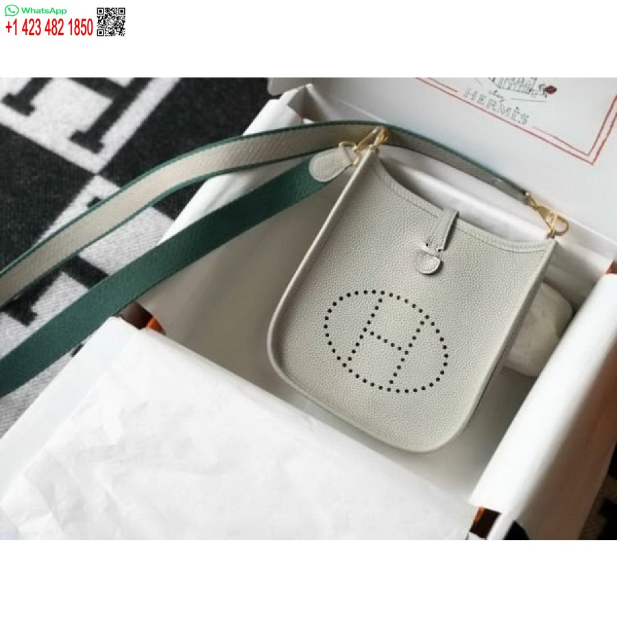 Replika Hermes Evelyne Dizajnerske Torbe Hermes Mini Torba Preko Ramena 20388 Zlatna Kopča Svijetlo Siva