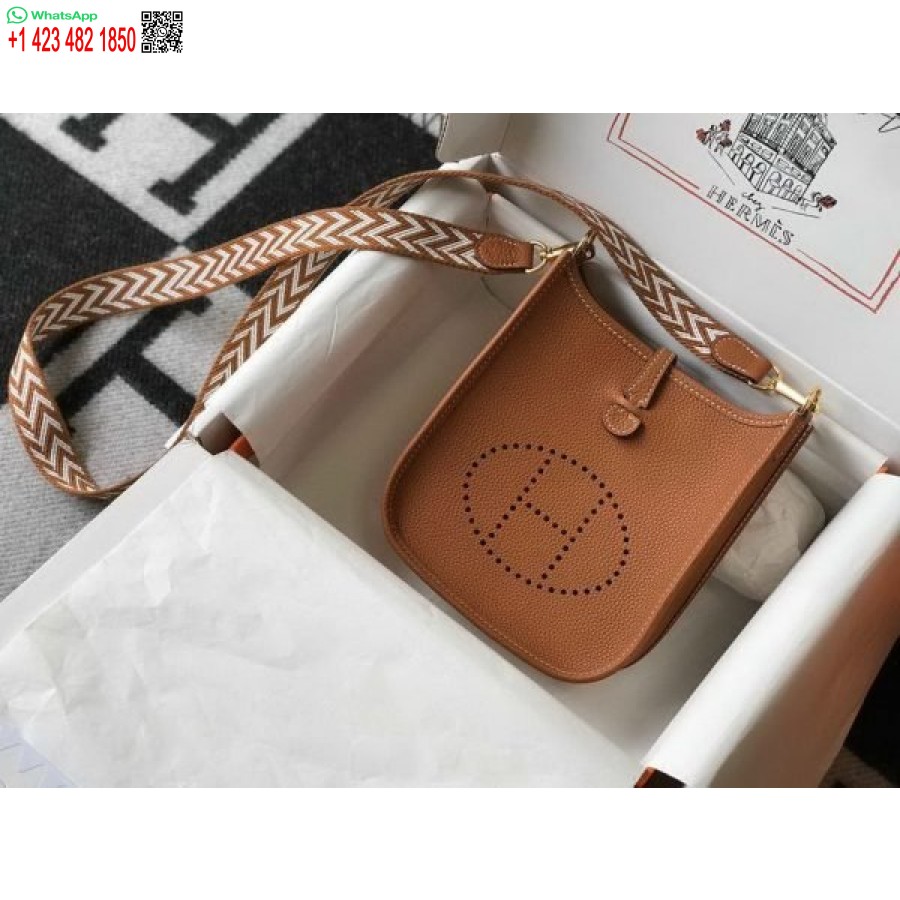 Replica Borsa Hermes Evelyne Designer Borsa A Tracolla Mini Hermes 20386 Fibbia Dorata Marrone Chiaro