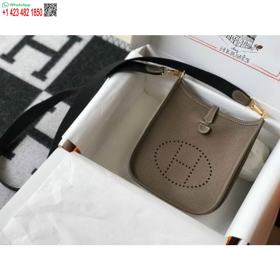 Replika Hermes Evelyne Dizajnerske Torbe Hermes Mini Torba Preko Ramena 20384 Zlatna Kopča Tamno Siva